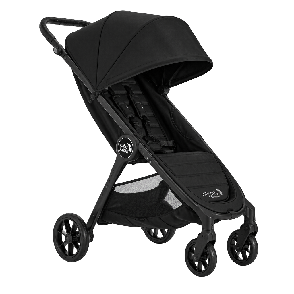 City Mini single stroller in black, side view, showing lightweight frame and compact canopy